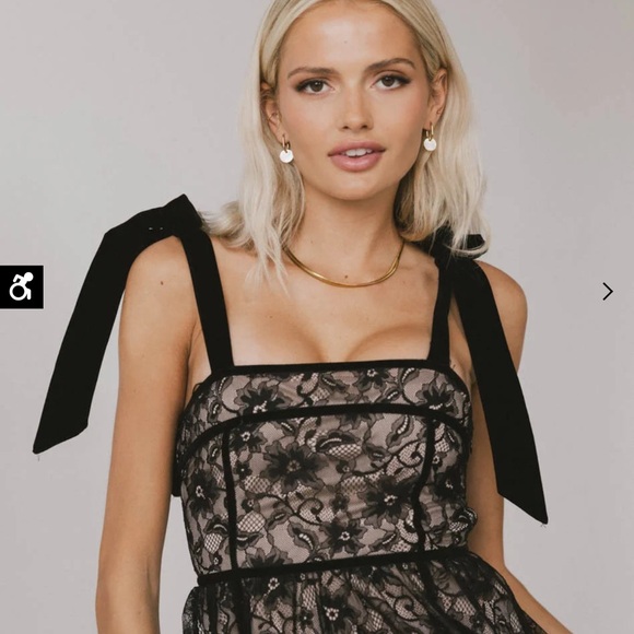 Zinnia Lace Floral Tie Strap Dress in Black - Picture 3 of 10